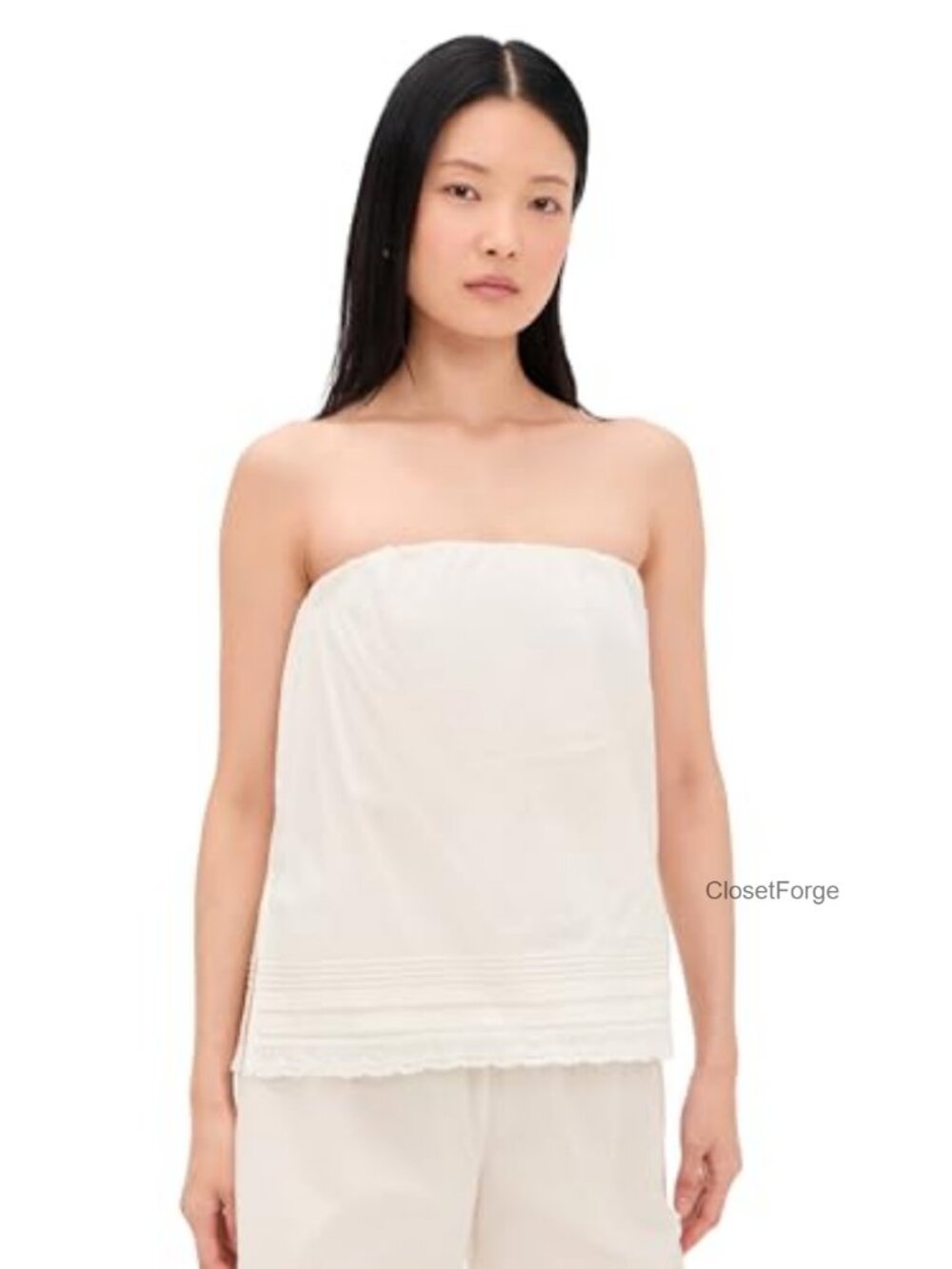 Filomena Top Lightweight Poplin Eyelet Trim Smocked Shelf Bra Strapless Tank